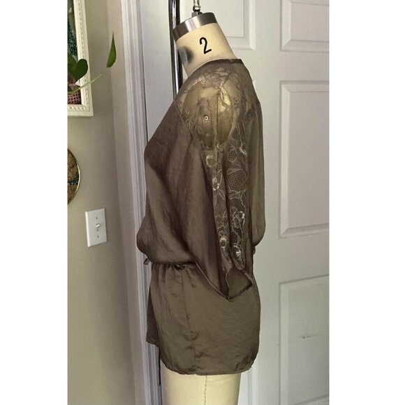 VICTORIA'S SECRET Taupe Lace trim Smocked Waist Slouch tunic T-Shirt *X-SMALL* - Picture 3 of 5